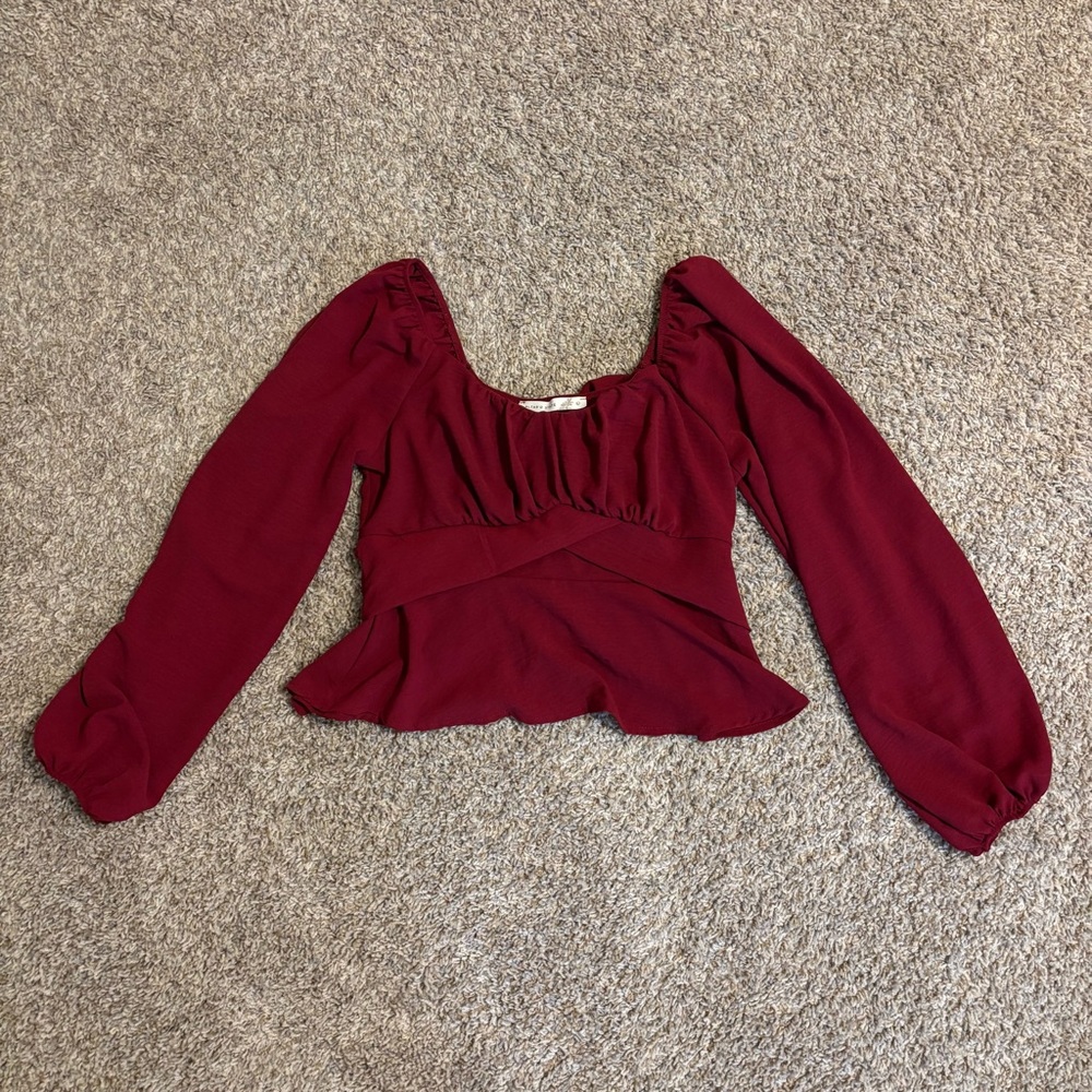Alter’d State Red Long Sleeve Women's Tie Back Blouse